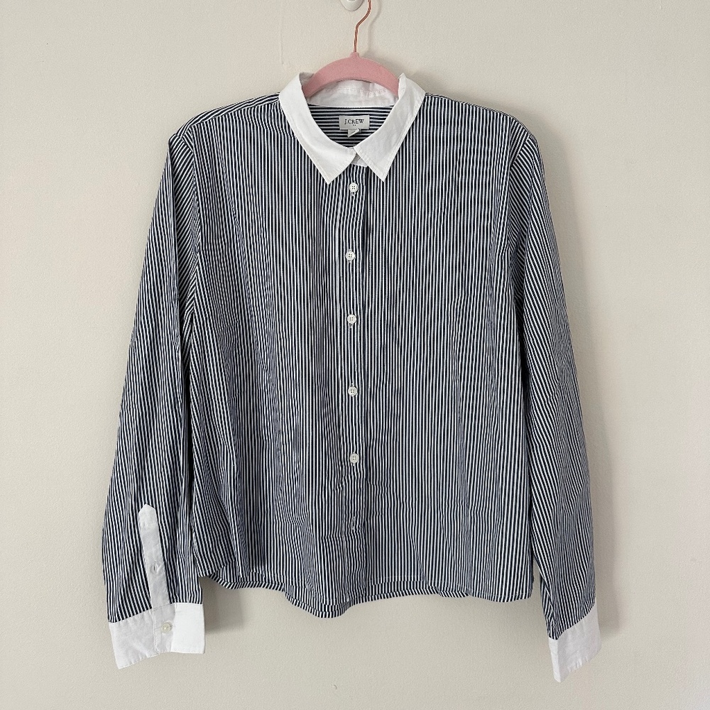 J. Crew NWT Size L Striped Modern Button-up Navy and White Workwear Shirt